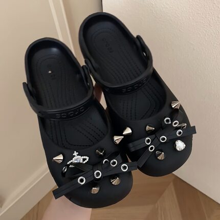 洞洞鞋花配饰 适配Crocs朋克风鞋扣装饰DIY蝴蝶结黑色控叛逆千金