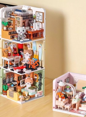 inbrixx/积乎如果历史是一群喵房间街景积木玩具女孩拼装摆件礼物
