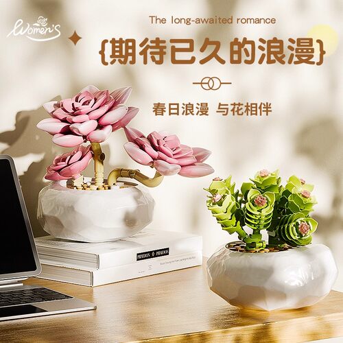inbrixx积乎植物系列多肉盆栽拼装玩具永生花束积木摆件节日礼物