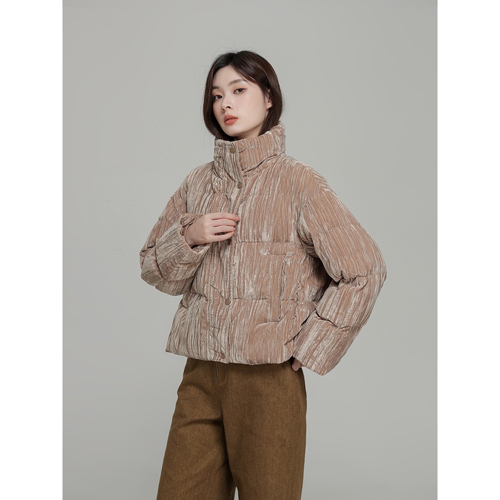 专柜正品轻奢灯芯绒短款羽绒服女2025冬季小个子90白鸭绒加厚外套