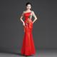 中国风时尚 圆领亮片晚礼服裙红色高端轻奢小众宴会主持鱼尾演出服