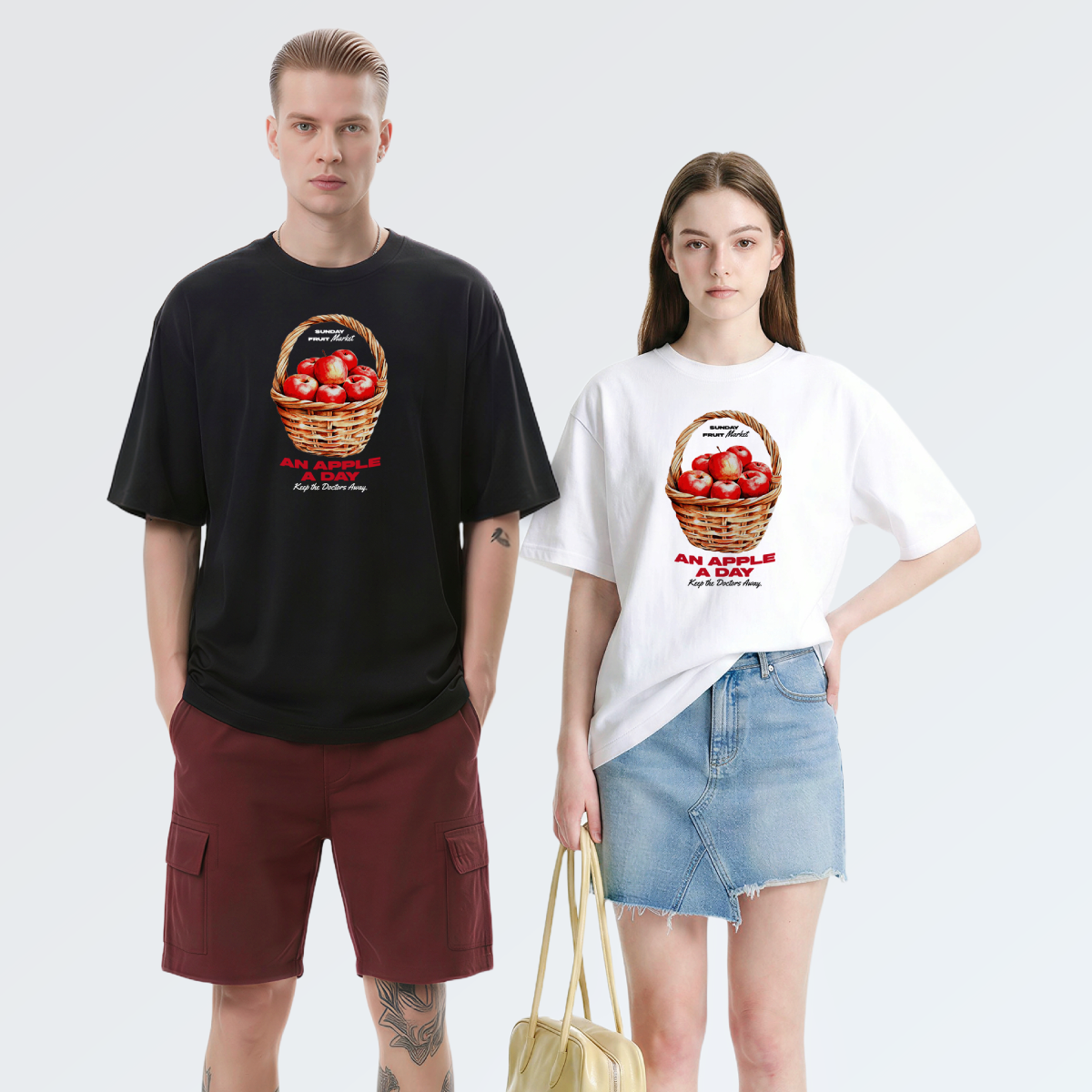 OFEGMG街头风手绘水果篮印花T恤