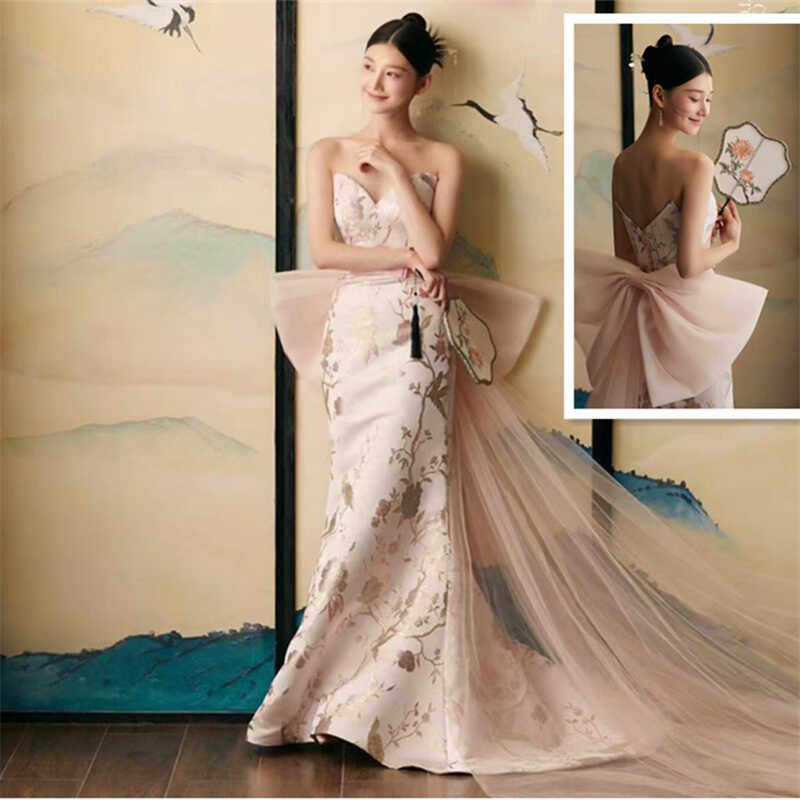 影楼主题写真服新中式高端礼服国风轻奢复古风拖尾鱼尾裙气质典雅