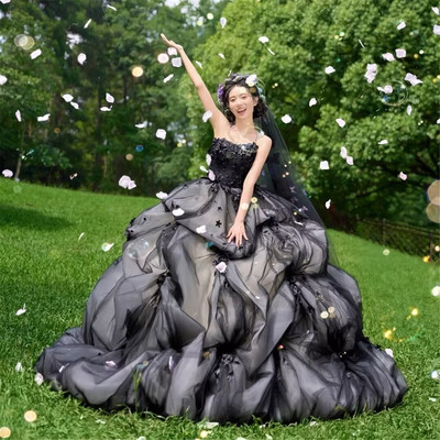 影楼主题花神婚纱新款黑色复古风