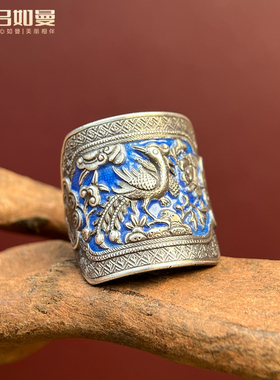 吕如曼足银999灼灼同辉国风做旧复古风非遗錾刻送礼物纯银戒指