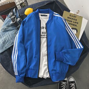 男潮流宽松三道杠运动风外套薄款棒球服中学生褂子潮牌百搭