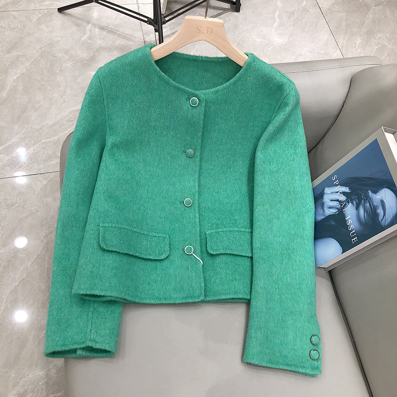 法式小香风圆领羊毛外套女