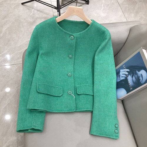 法式小香风圆领羊毛外套女