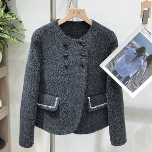 秋冬款高级感双面羊绒羊毛大衣女小个子灰色加厚羊驼毛呢外套短款