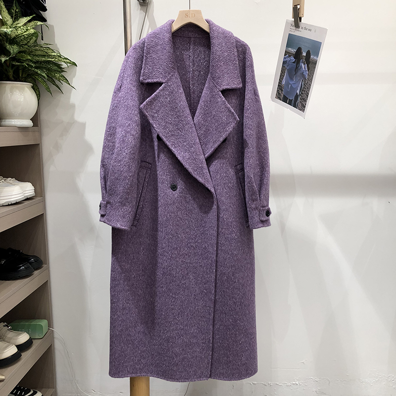 大宽松型西装领女士双面羊毛大衣
