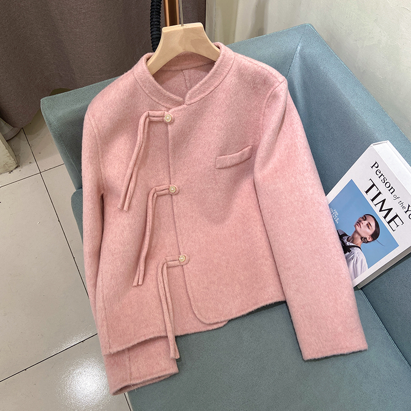 短款双面羊毛呢外套立领高级感