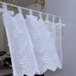 法式 复古铃兰吊带蕾丝窗帘短帘氛围感厨房小窗帘半帘隔断遮挡柜帘