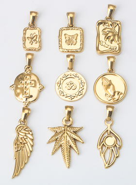 男女不锈钢翅膀枫叶祈祷之手项链