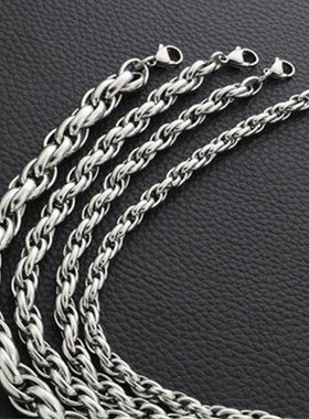 不锈钢扭麻花链O形蛋形双扣链钛钢男女项链粗朋克嘻哈锁骨蛇龙骨