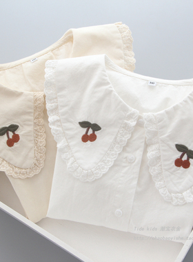 女童衬衫白色春秋装新款洋气中大童女孩纯棉打底上衣儿童长袖衬衣