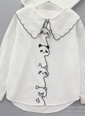 女童纯棉衬衫2025秋季新款儿童装洋气娃娃领长袖衬衣女孩打底上衣