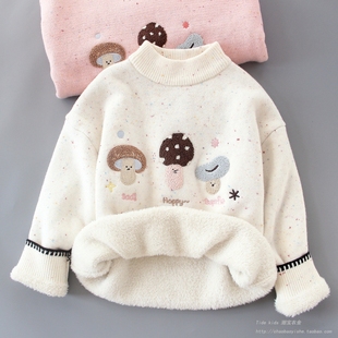 女童一体绒加厚毛衣秋冬装中大儿童打底针织衫女孩保暖加绒毛线衣