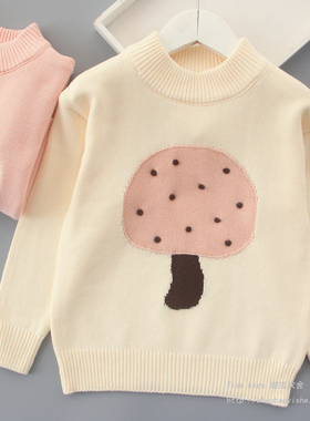 女童加绒毛衣2024秋冬装新款儿童纯棉针织线衫宝宝德绒加厚打底衫