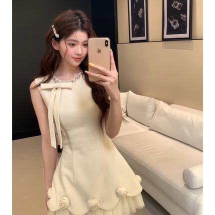越韩小鱼Musefish 花神降临 千金名媛风镶钻连衣裙立体花朵短裙女