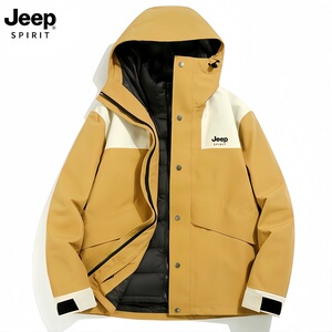 JEEP防雨冲锋衣男女三合一可拆卸秋冬季2024新款羽绒内胆连帽外套