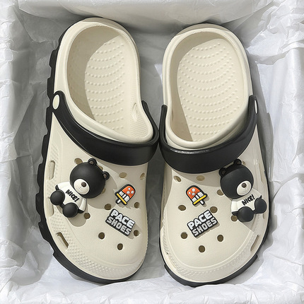 Slippers Men's Cave Shoes Baotou Beach Shoes Summer K-style Trendy Non Slip Couple Outwear Sandals Soft Bottom Men Slippers