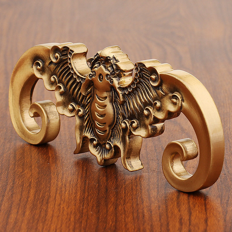 古玩黄铜实心蝙蝠笔架摆件复古中式家居装饰书房桌面镇纸书法把件