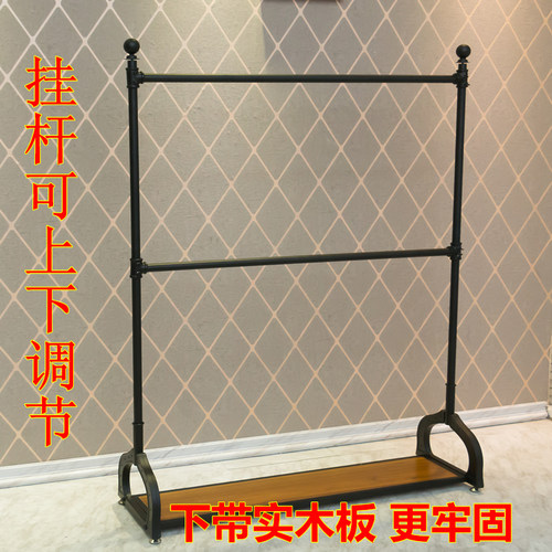 可调节可带轮服装店双层挂衣架杆
