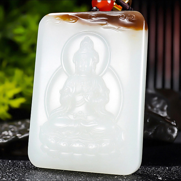 新疆大师冯立辉作品和田玉且末糖羊脂白玉观音挂件69.63克