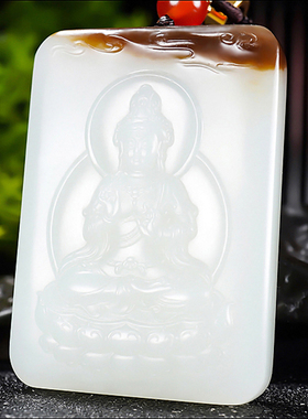 新疆大师冯立辉作品和田玉且末糖羊脂白玉观音挂件69.63克