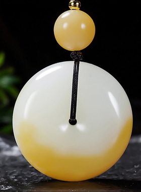 新疆大师郭磊作品和田玉且末金山料糖羊脂白玉平安扣挂件23.08克