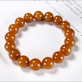 新疆冯立辉作品和田玉且末金山料红糖玉圆珠手链手串43.84克 卡12