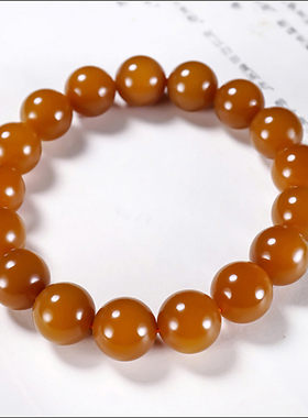 新疆冯立辉作品和田玉且末金山料红糖玉圆珠手链手串43.84克 卡12