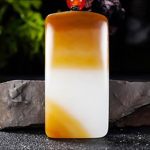 新疆冯立辉作品和田玉且末料糖羊脂白玉平安无事牌挂件48.60克