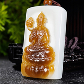 新疆冯立辉作品和田玉且末金山料糖羊脂白玉大势至菩萨挂件98.71