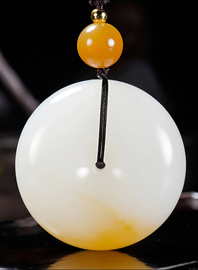 新疆大师郭磊作品和田玉且末金山料糖羊脂白玉平安扣挂件24.97克