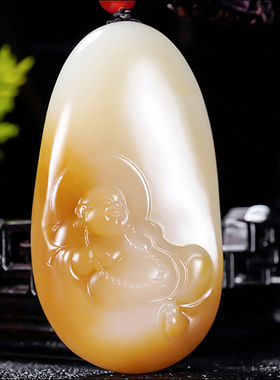 新疆大师冯立辉作品和田玉糖羊脂白玉且末料笑佛挂件47.70克