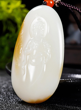 新疆大师冯立辉作品 新疆和田玉糖羊脂白玉观音47.24克