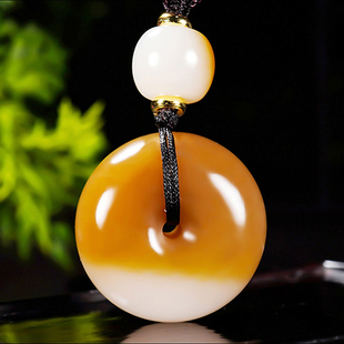 新疆冯立辉作品和田玉且末金山料糖羊脂白玉平安扣挂件21.21克