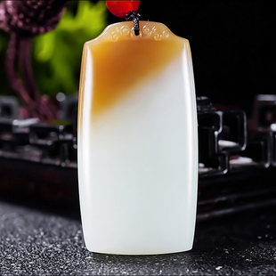 新疆冯立辉作品和田玉且末料糖羊脂白玉平安无事牌挂件25.42克