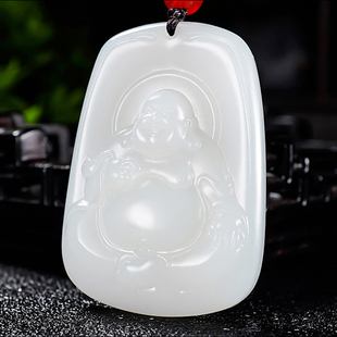 新疆大师冯立辉作品 和田玉羊脂白玉笑佛19.17克 手推出油A