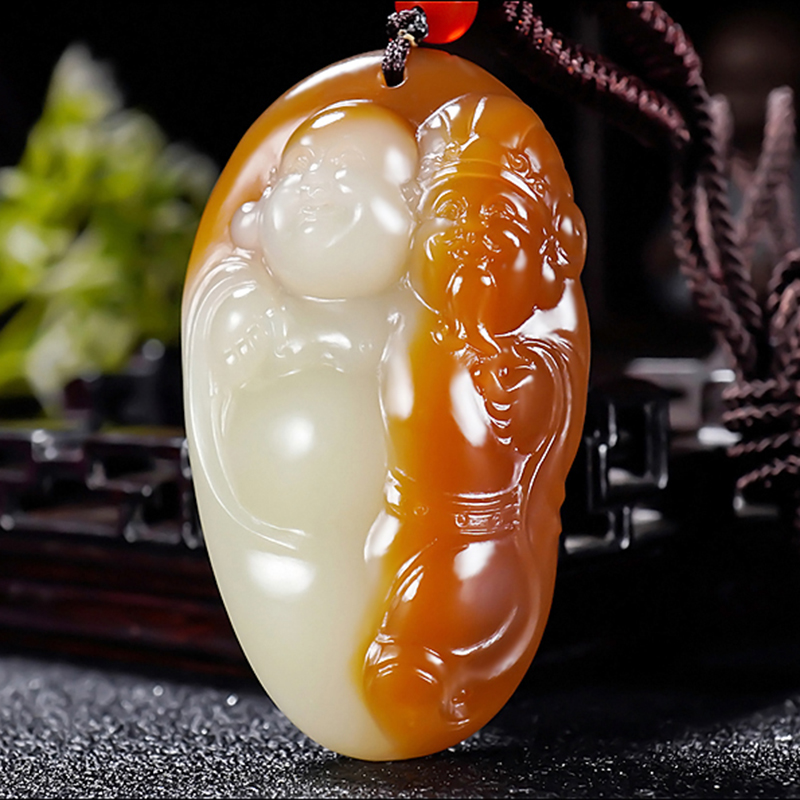 新疆大师冯立辉作品和田玉糖白玉且末金山料人财两旺挂件38.99克