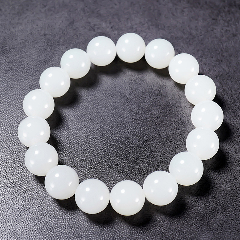 新疆大师张亚龙作品和田玉羊脂白玉高油高润圆珠手链手串 A卡12