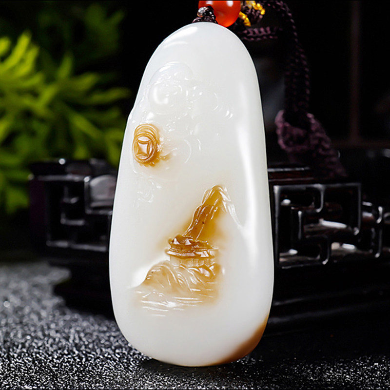 新疆玉雕大师郭磊 和田玉且末料糖羊脂白玉笑佛挂件31.66克