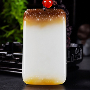 新疆大师郭磊作品和田玉糖羊脂白玉且末金山料平安无事牌57.20克