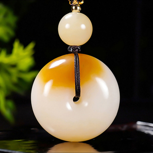 新疆冯立辉作品和田玉且末金山料糖羊脂白玉平安扣挂件21.37克