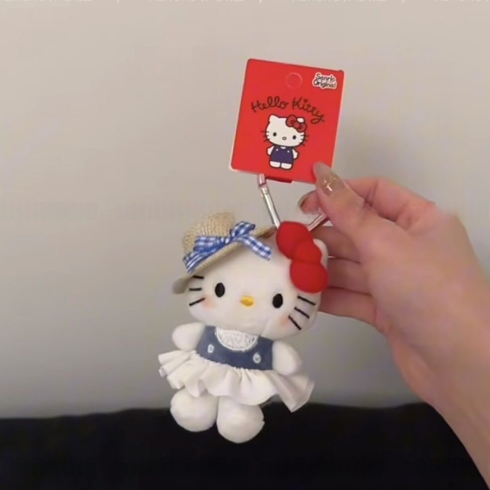 日本新款蓝格子草帽kitty