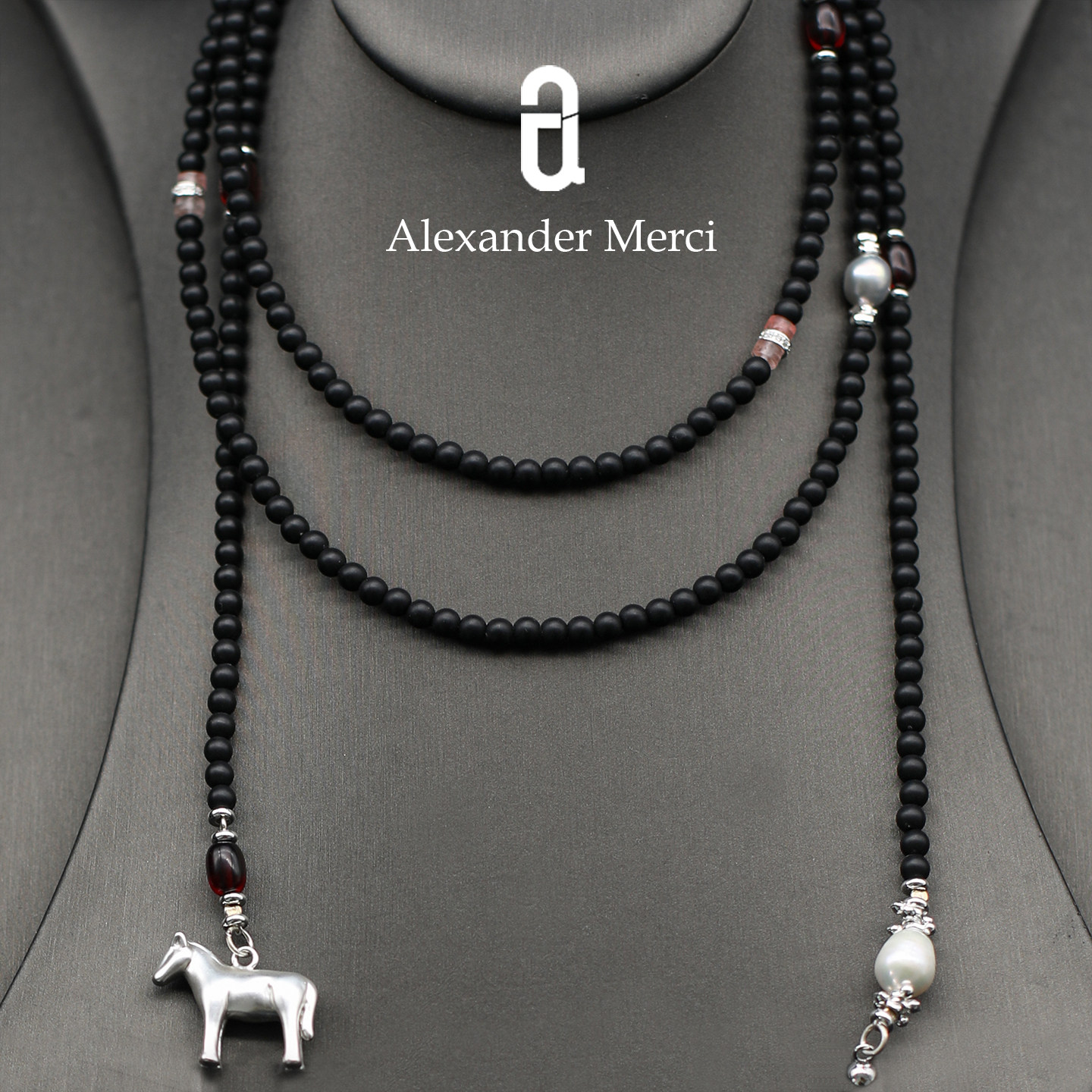 小众设计师马年新款黑檀琉璃双圈毛衣链 AD25S120908