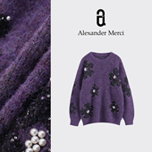 秋冬羊驼羊毛混纺亮片毛衣 花花世界 D25T111211