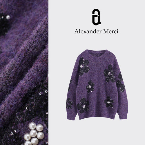 【花花世界】秋冬羊驼羊毛混纺亮片毛衣  D25T111211