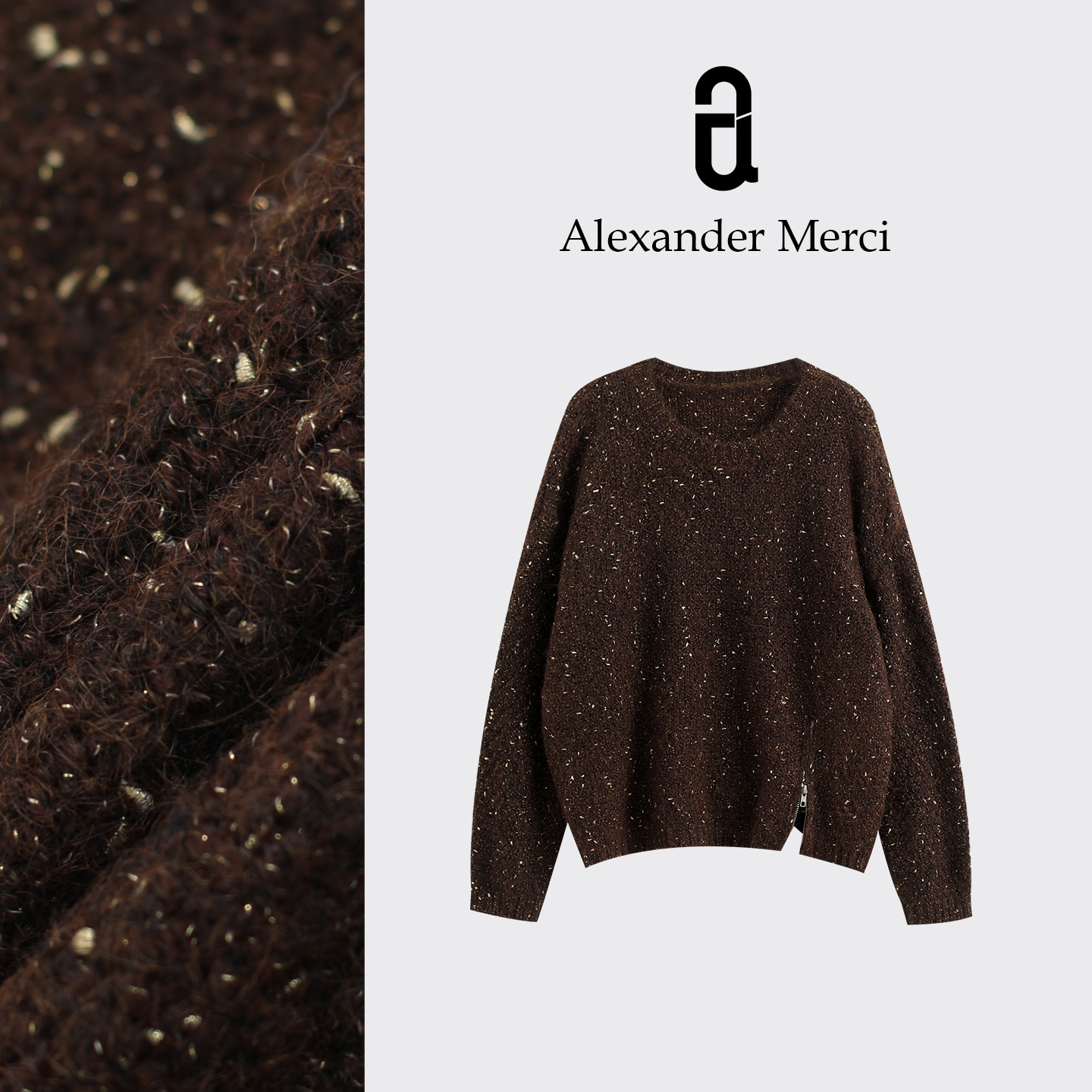 【栗绒星芒】圆领设计感慵懒软糯针织毛衣  D25T112201